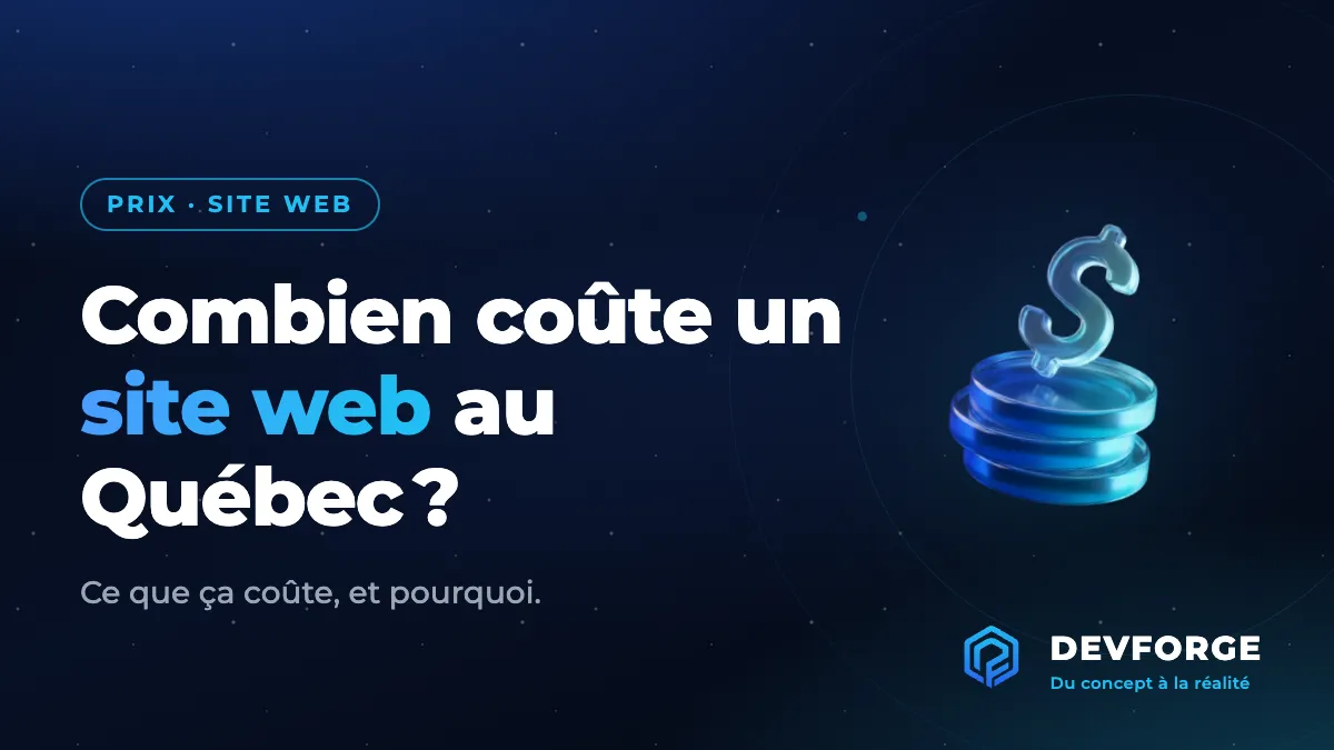 Portable affichant la maquette d'un site web moderne, à côté d'une calculatrice et de pièces, illustrant le coût d'un site web au Québec