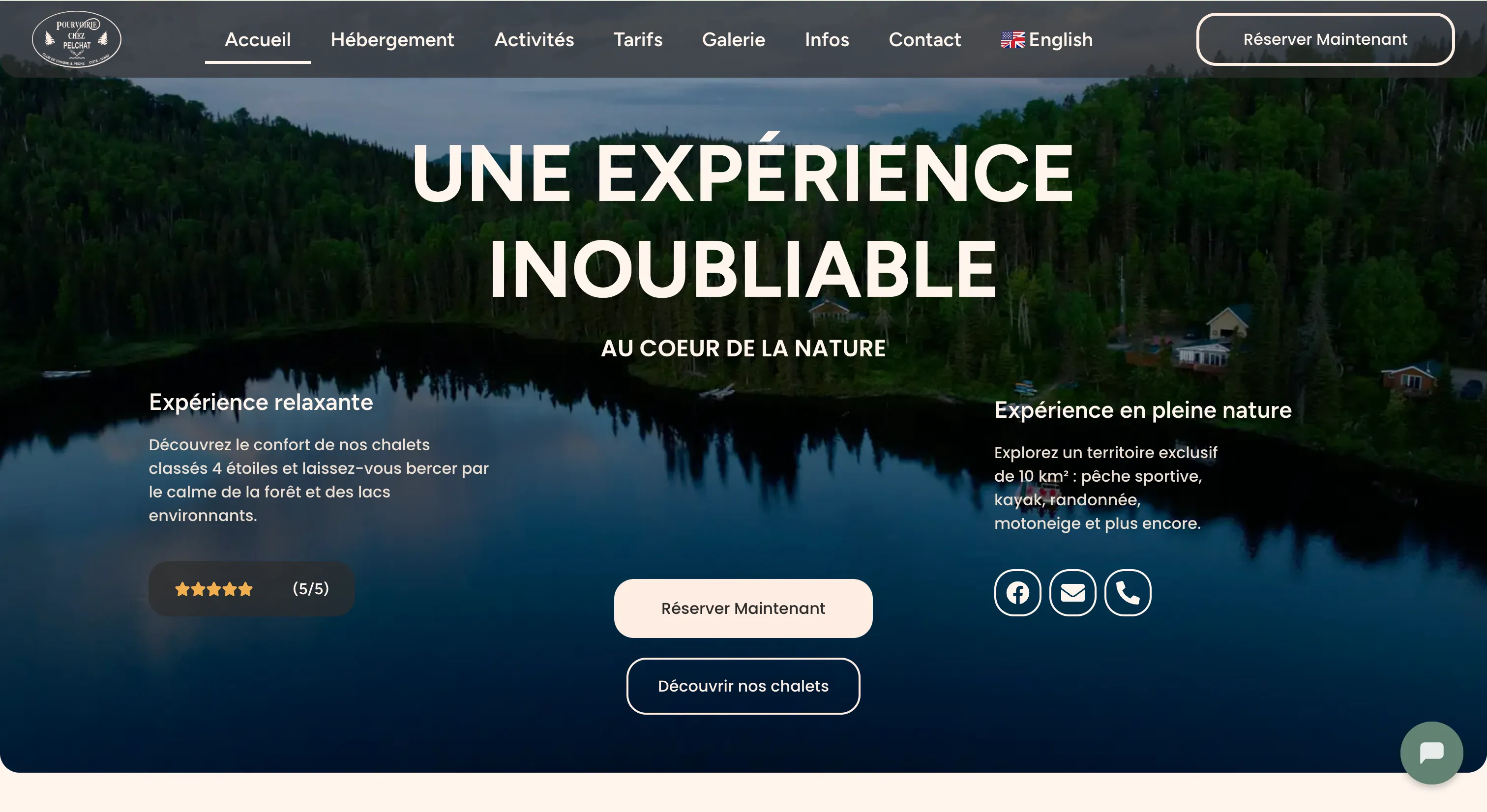 Site web Pourvoirie Chez Pelchat - Refonte WordPress avec chatbot IA et système de réservation